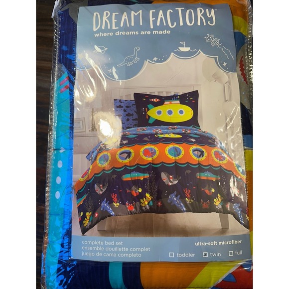 Submarine Twin Bed Set SeaLife Navy Blue Shark Ocean 5pc Dream Factory NWT - Picture 3 of 8